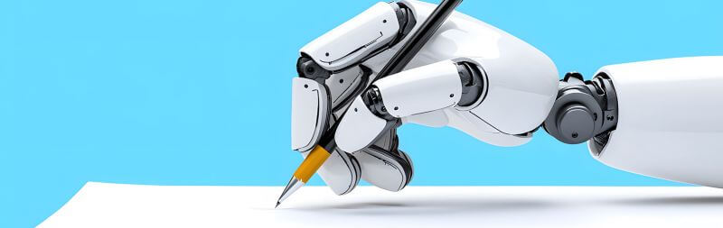 szövegírás A.I.-jal robot kezében toll